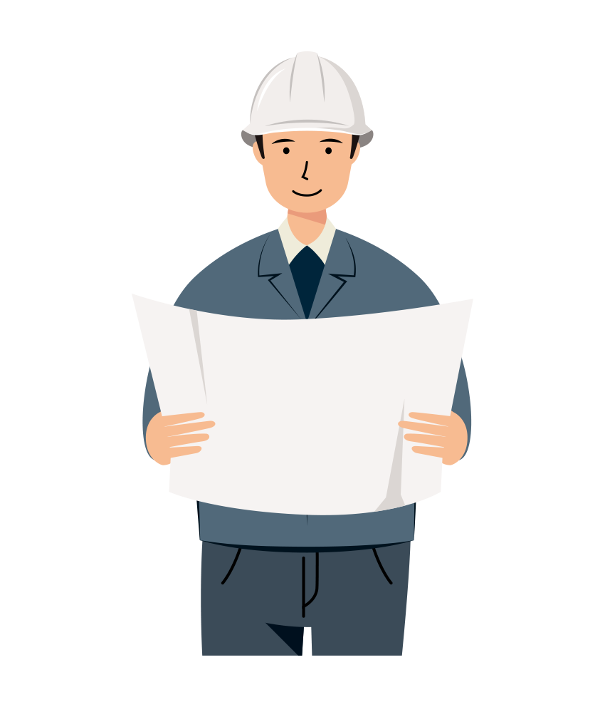 現場監督 イラスト - 男性・製図確認・白ヘルメット・上半身・塗り | イラストれいと