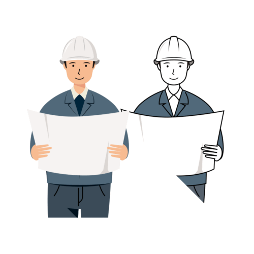 現場監督 イラスト - 男性・製図確認・白ヘルメット・上半身 | イラストれいと