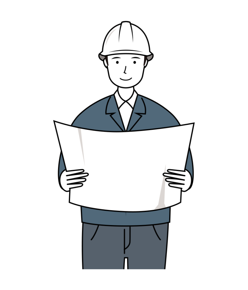 現場監督 イラスト - 男性・製図確認・白ヘルメット・上半身・線画 | イラストれいと