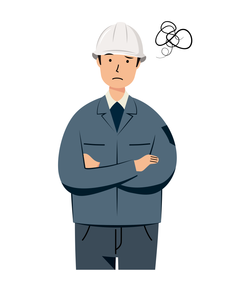 現場監督 イラスト - 男性・悩む・白ヘルメット・上半身・塗り | イラストれいと