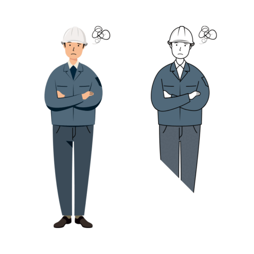 建設・現場 イラスト - 現場監督 (Site Supervisor)・男性・ 悩む・腕章無し | イラストれいと