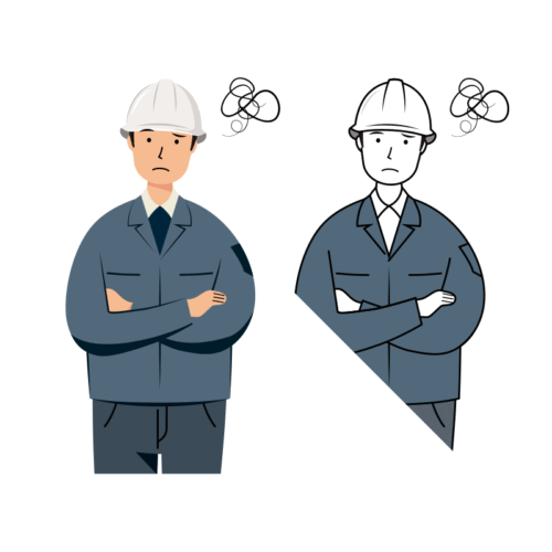 現場監督 イラスト - 男性・悩む・白ヘルメット・上半身 | イラストれいと