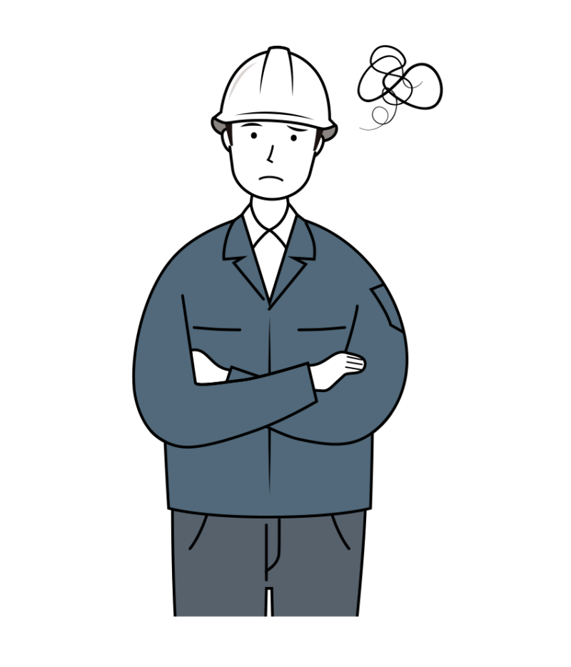 現場監督 イラスト - 男性・悩む・白ヘルメット・上半身・線画 | イラストれいと
