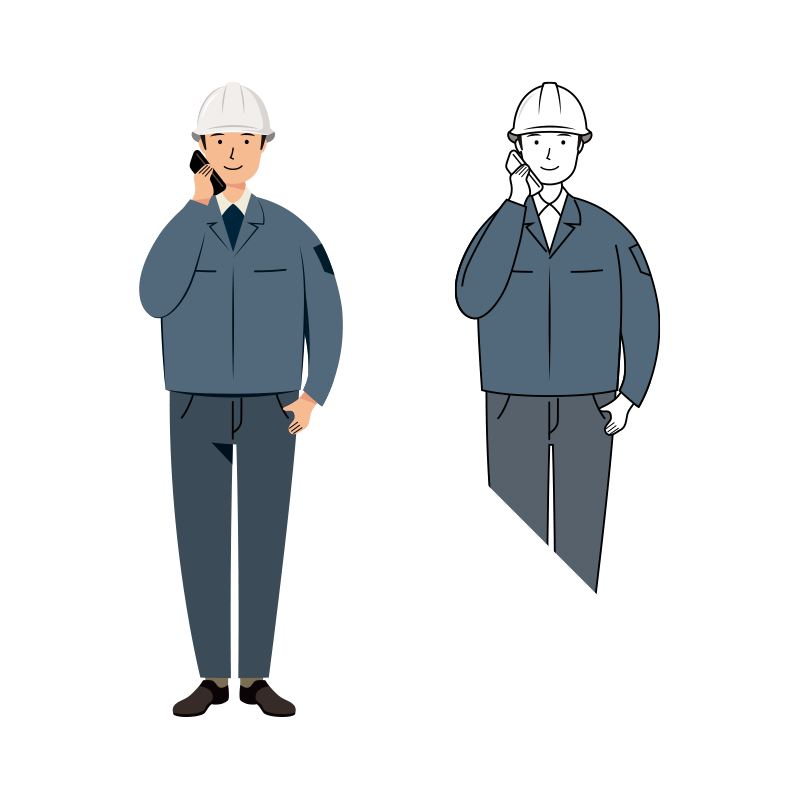 建設・現場 イラスト - 現場監督 (Site Supervisor)・男性・会話・白ヘルメット | イラストれいと