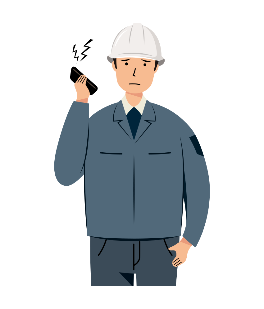 現場監督 イラスト - 男性・クレーム対応・白ヘルメット・上半身・塗り | イラストれいと