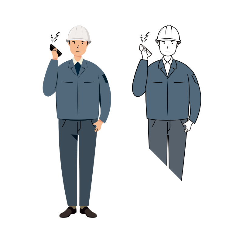 建設・現場 イラスト - 現場監督 (Site Supervisor)・男性・クレーム対応・白ヘルメット | イラストれいと