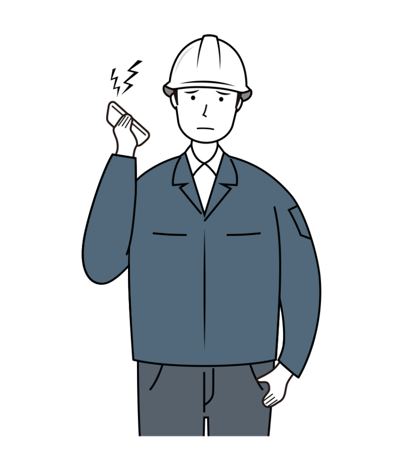 現場監督 イラスト - 男性・クレーム対応・白ヘルメット・上半身・線画 | イラストれいと