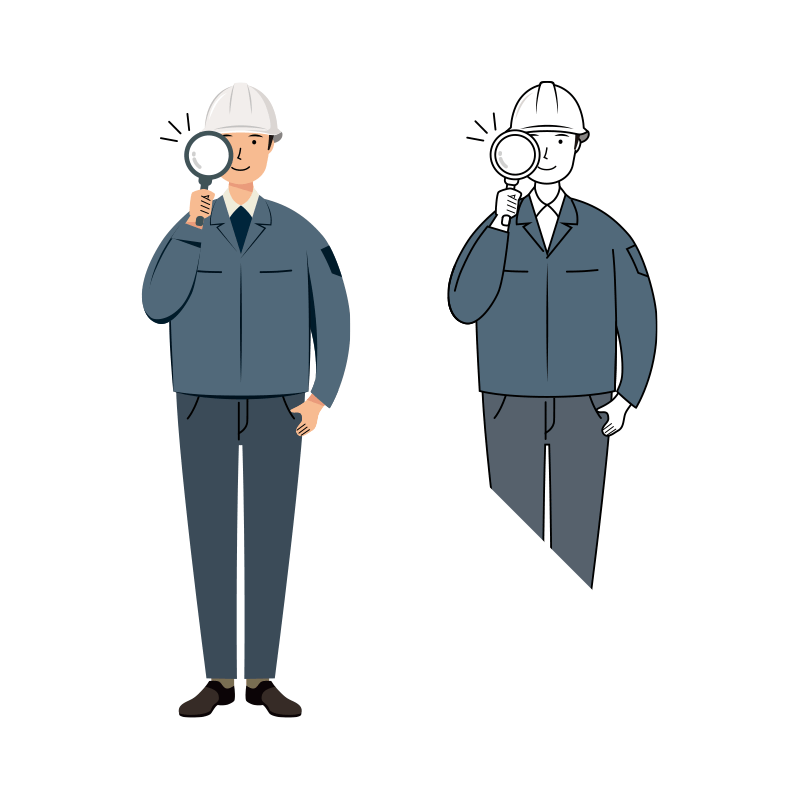 建設・現場 イラスト - 現場監督 (Site Supervisor)・男性・チェック作業・白ヘルメット | イラストれいと