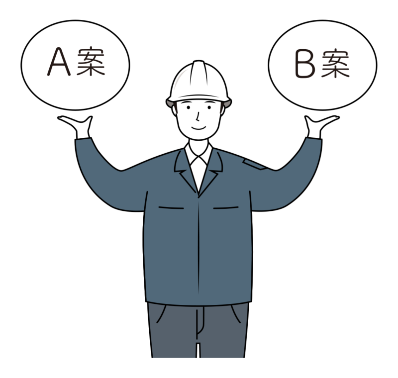 現場監督 イラスト - 男性・プラン提示・白ヘルメット・上半身・線画 | イラストれいと