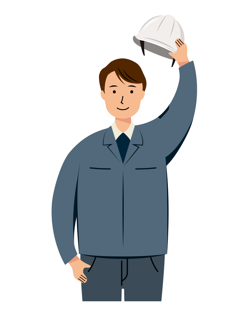 現場監督 イラスト - 男性・挨拶・白ヘルメット・上半身・塗り | イラストれいと