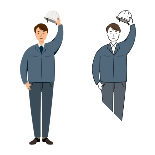 建設・現場 イラスト - 現場監督 (Site Supervisor)・男性・挨拶・白ヘルメット | イラストれいと