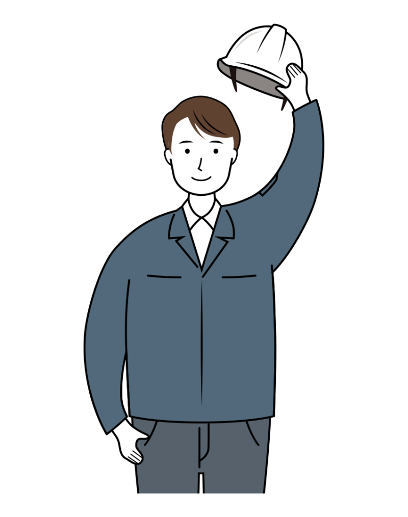 現場監督 イラスト - 男性・挨拶・白ヘルメット・上半身・線画 | イラストれいと