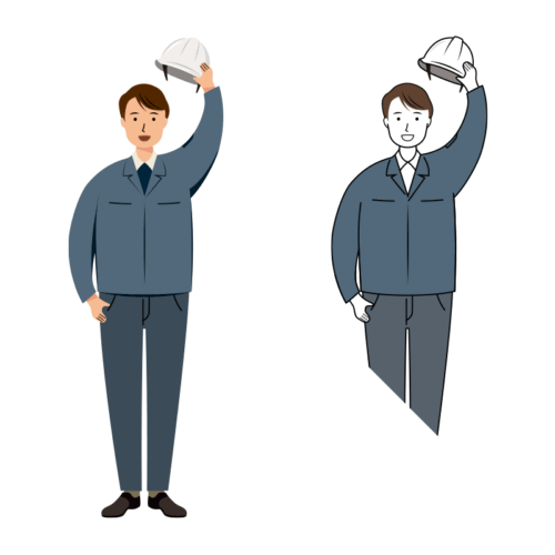 建設・現場 イラスト - 現場監督 (Site Supervisor)・男性・笑顔・白ヘルメット | イラストれいと