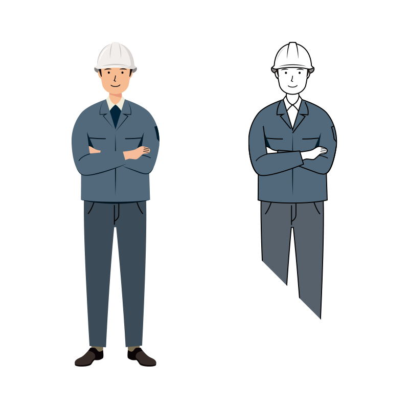 建設・現場 イラスト - 現場監督 (Site Supervisor)・男性・自信・白ヘルメット | イラストれいと