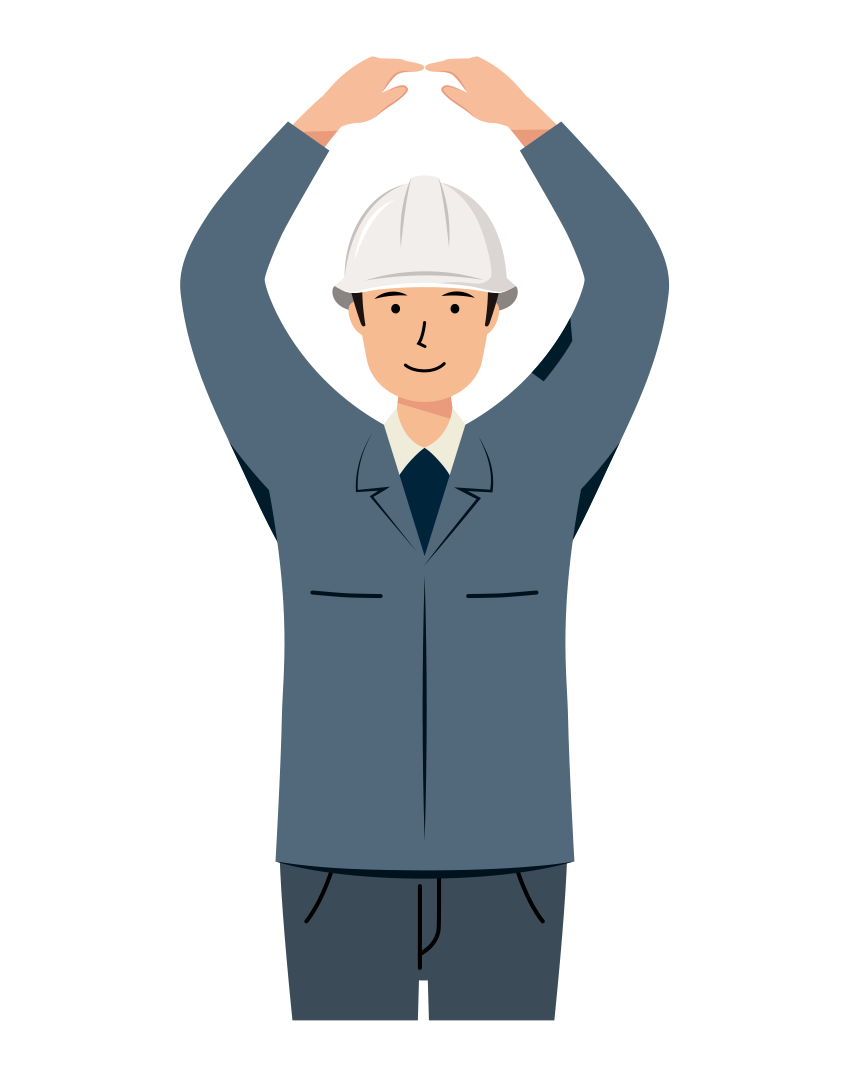 現場監督 イラスト - 男性・OKポーズ・白ヘルメット・上半身・塗り | イラストれいと