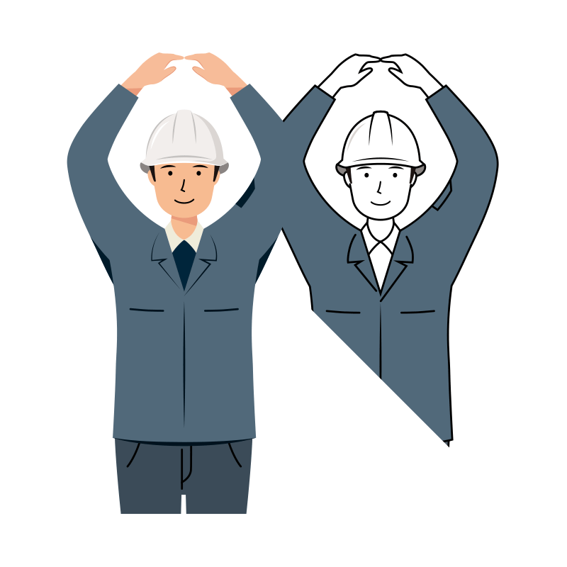 現場監督 イラスト - 男性・OKポーズ・白ヘルメット・上半身 | イラストれいと