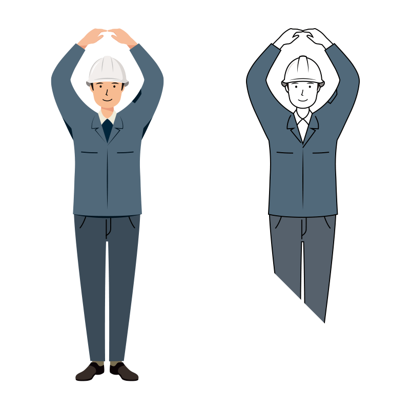 建設・現場 イラスト - 現場監督 (Site Supervisor)・男性・OKポーズ・白ヘルメット | イラストれいと