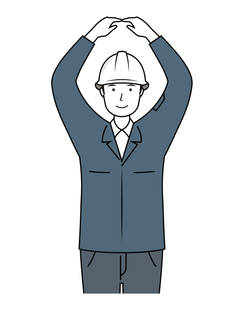 現場監督 イラスト - 男性・OKポーズ・白ヘルメット・上半身・線画 | イラストれいと