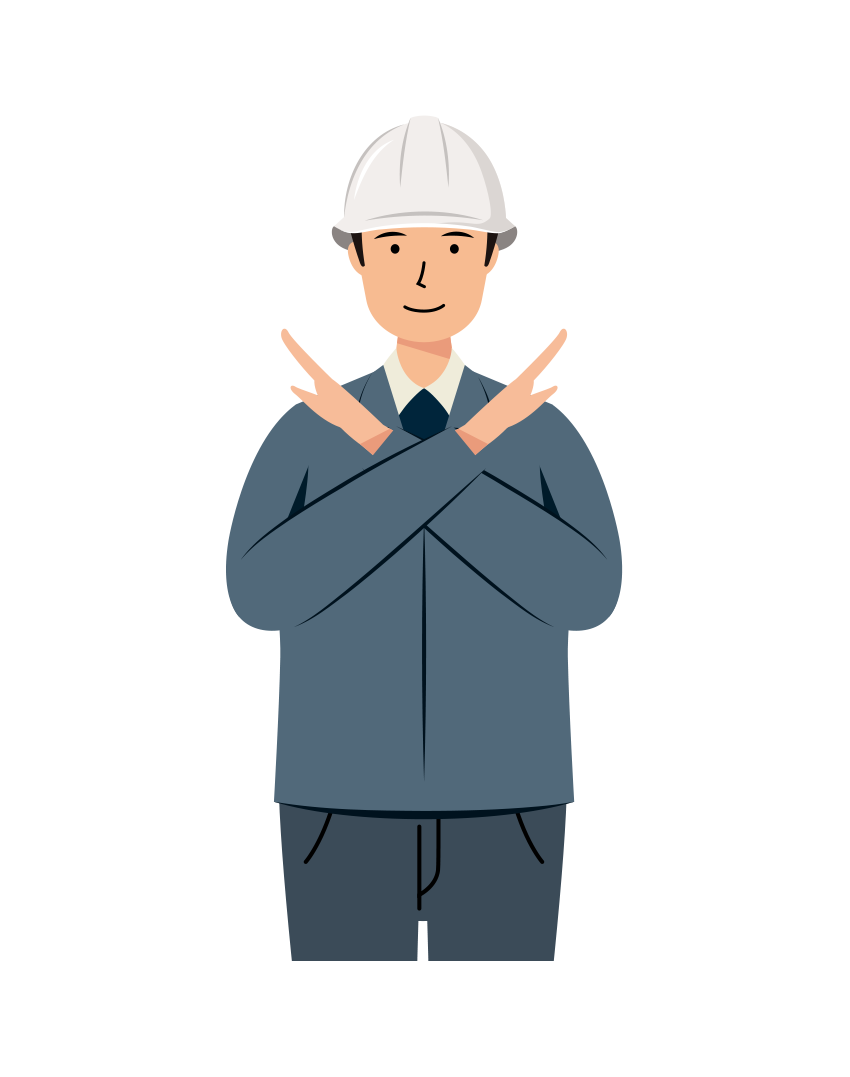 現場監督 イラスト - 男性・NGサイン・白ヘルメット・上半身・塗り | イラストれいと