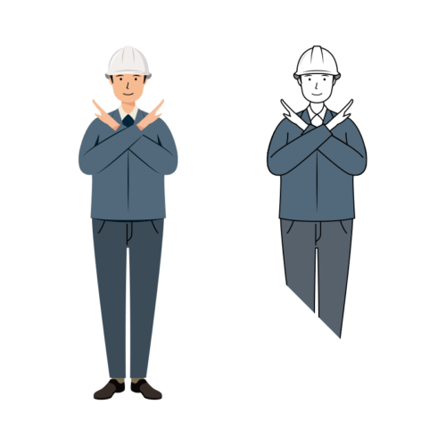 建設・現場 イラスト - 現場監督 (Site Supervisor)・男性・NGサイン・白ヘルメット | イラストれいと