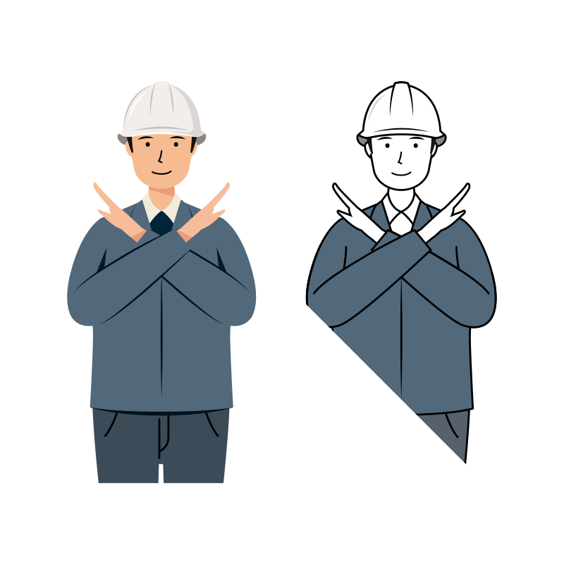現場監督 イラスト - 男性・NGサイン・白ヘルメット・上半身 | イラストれいと