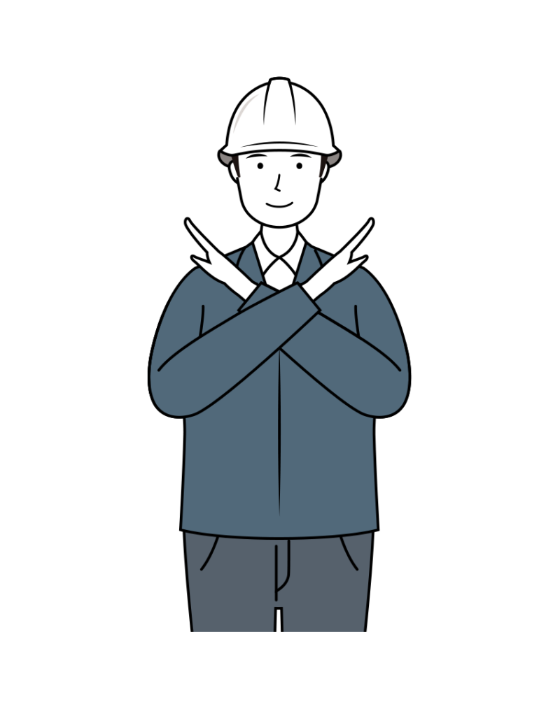 現場監督 イラスト - 男性・NGサイン・白ヘルメット・上半身・線画 | イラストれいと