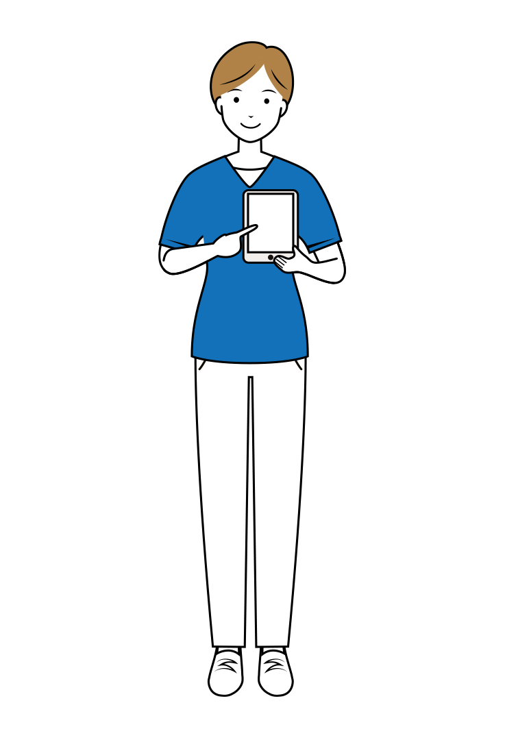 業務用タブレットを使い説明している女性看護師のイラスト