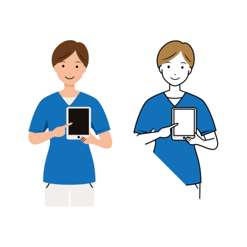医療 イラスト - 看護師・女性・業務用タブレット・スクラブ・上半身