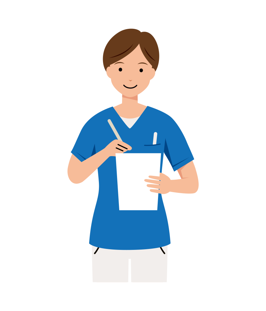 メモを取っている女性看護師のイラスト（上半身）