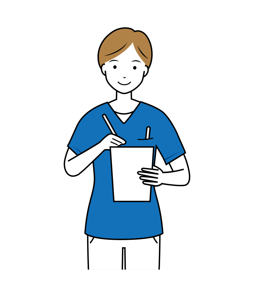 メモを取っている女性看護師のイラスト（上半身）