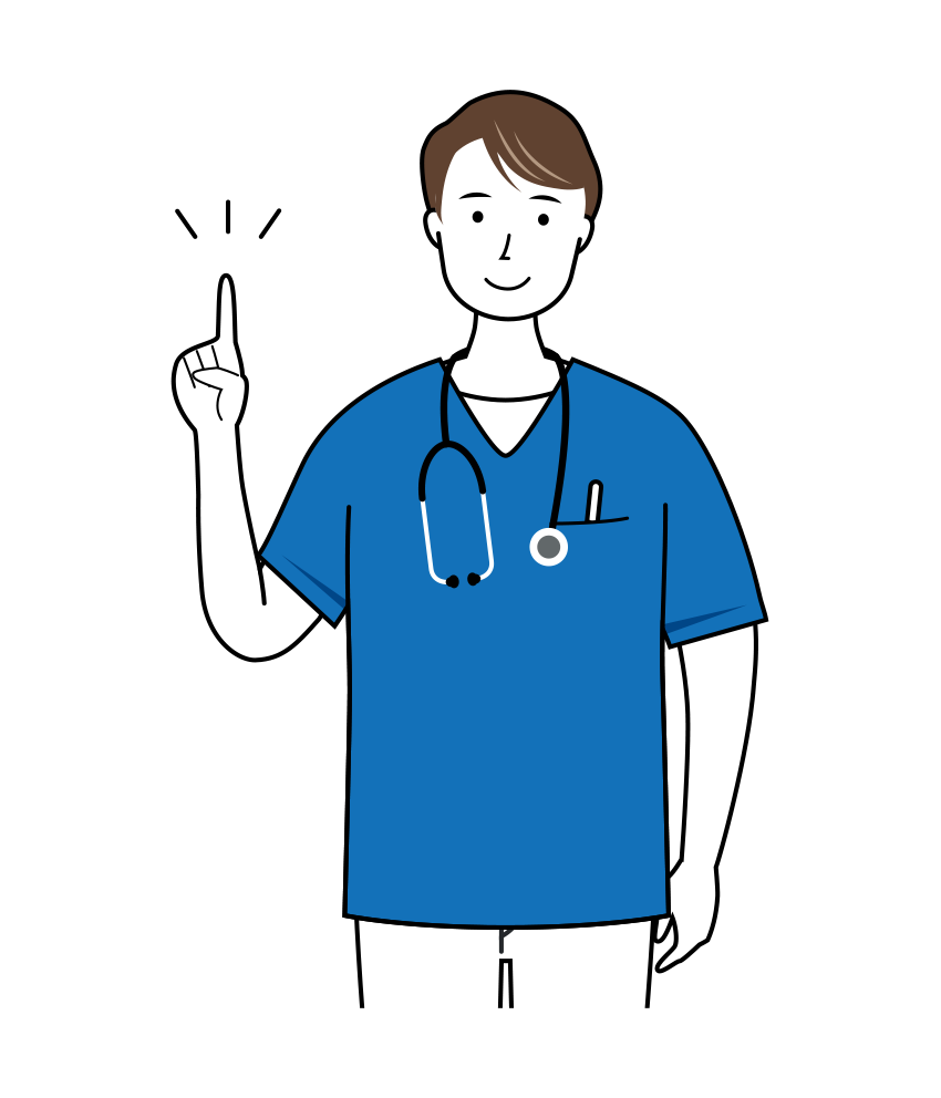 アドバイスをしている男性看護師のイラスト（上半身）です。