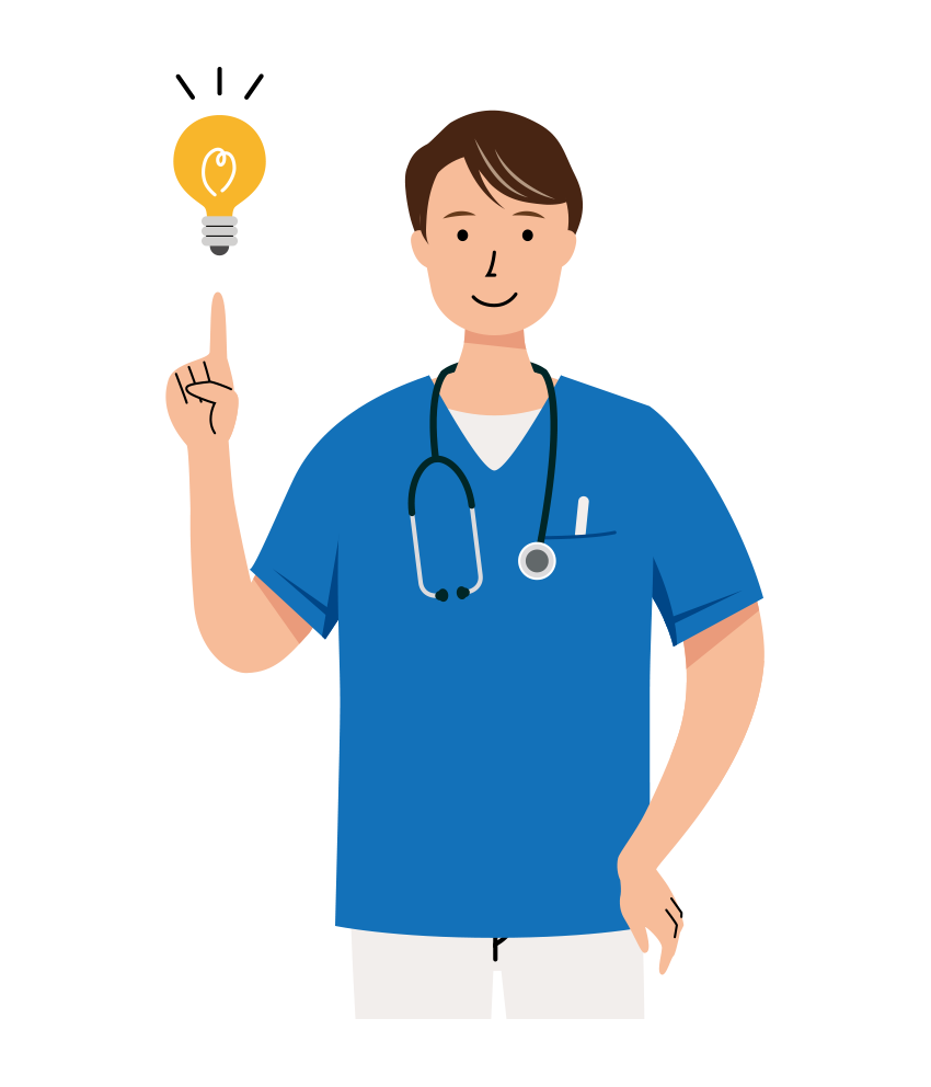 新しい「ひらめきを」した瞬間の男性看護師のイラスト