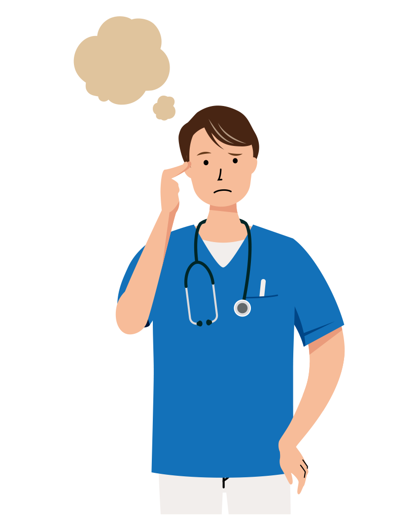 悩んでいる男性看護師のイラスト（上半身）。