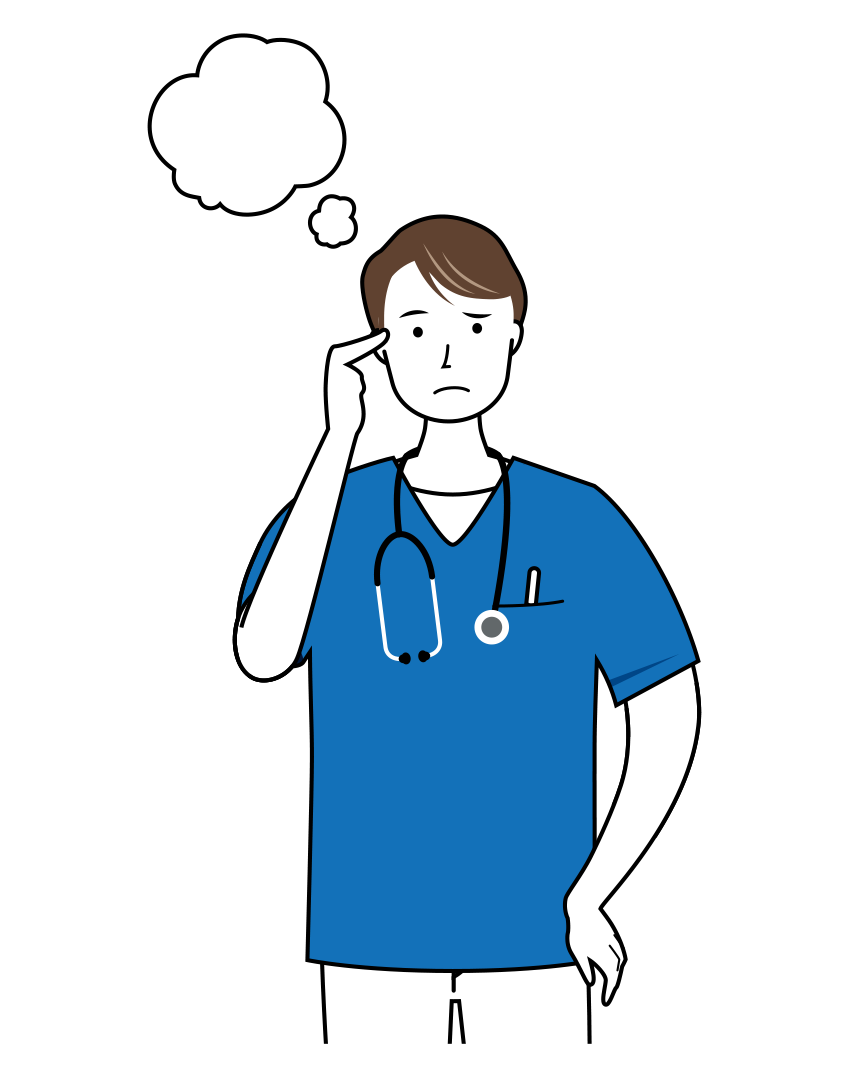 悩んでいる男性看護師のイラスト（上半身）。