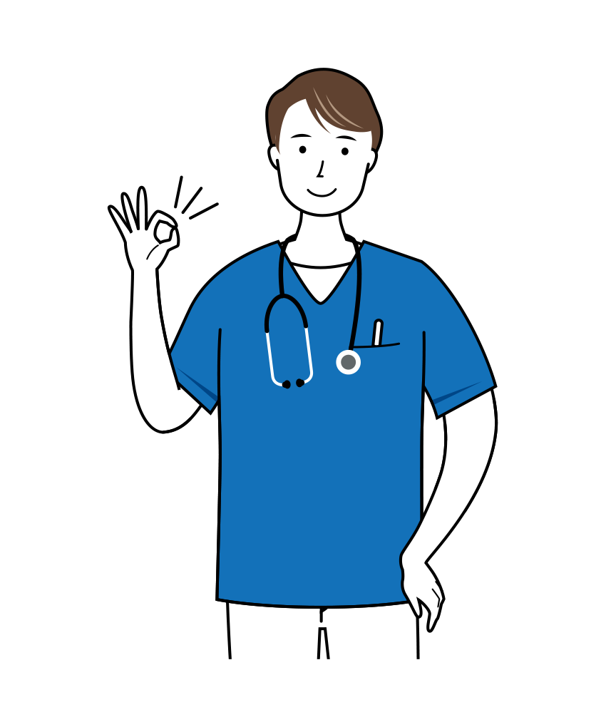 OKサインを出す男性介護士のイラスト（上半身）