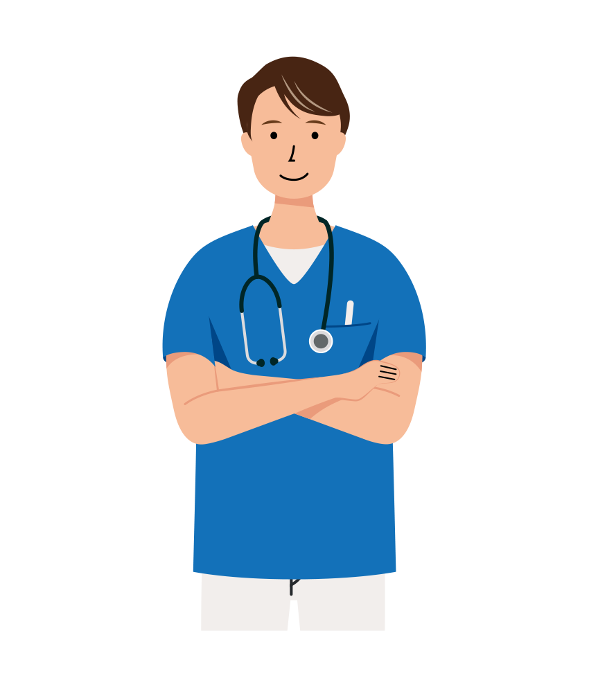 自信と信頼の男性。看護師のイラスト（上半身）
