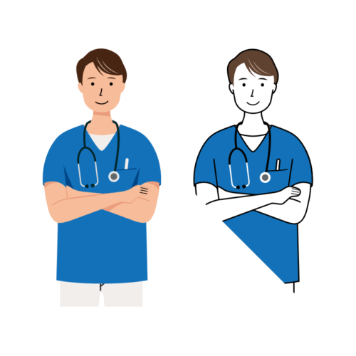 医療 イラスト - 看護師・男性・自信・スクラブ・上半身