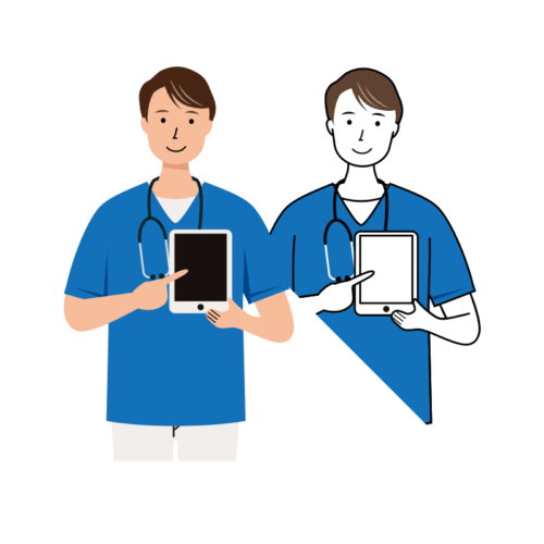 医療 イラスト - 看護師・男性・業務用タブレット・スクラブ・上半身
