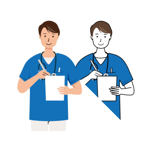 医療 イラスト - 看護師・男性・メモ・スクラブ・上半身