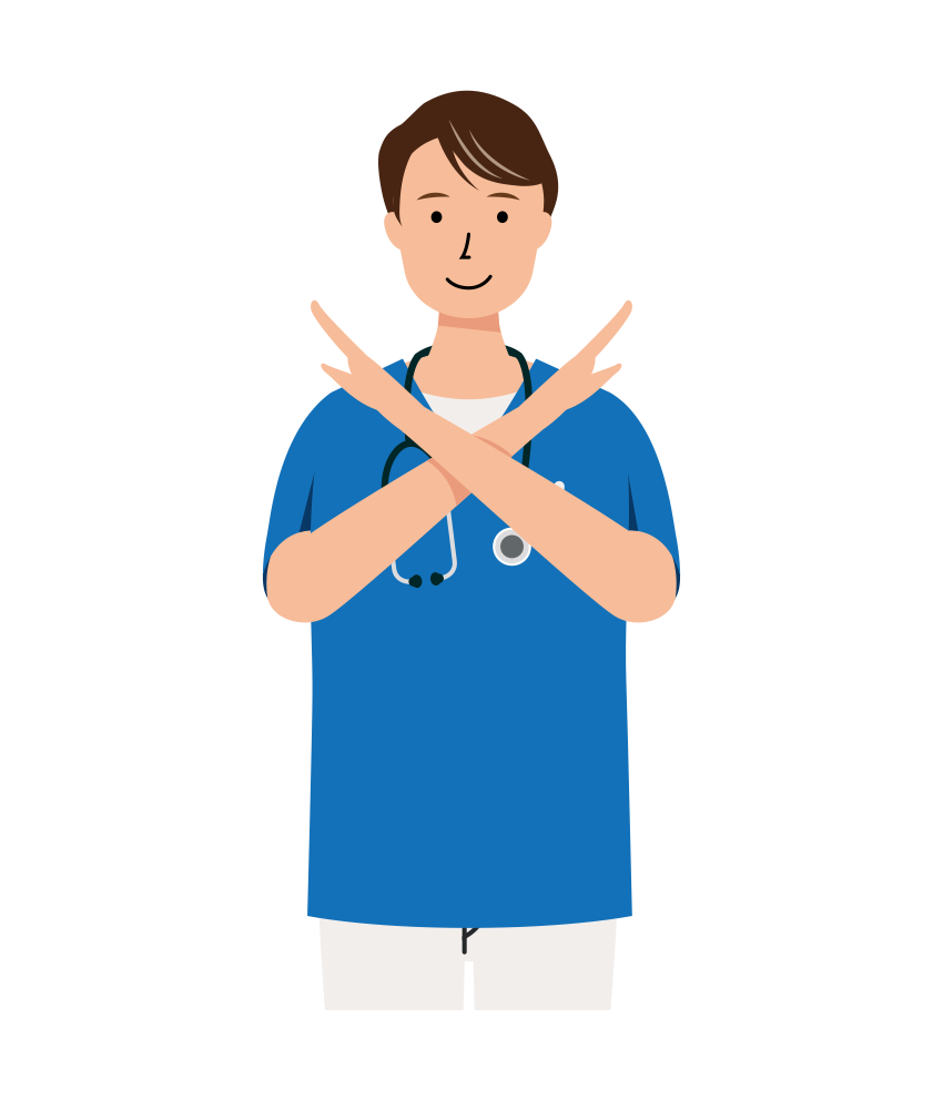 バツのサインを出している男性看護師のイラスト（上半身）