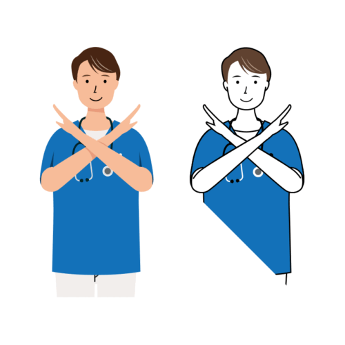 医療 イラスト - 看護師・男性・バツサイン・スクラブ・上半身