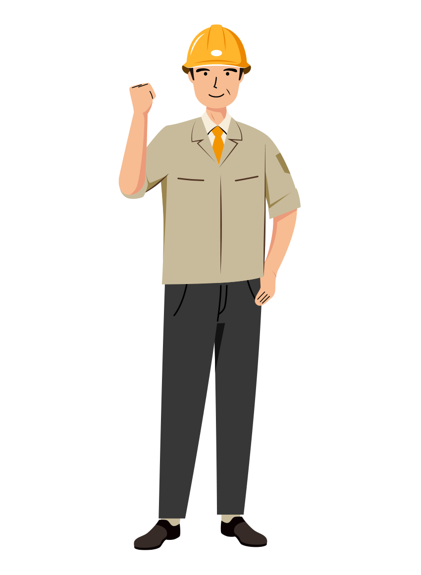 現場監督 (Site Supervisor) イラスト - シニア・ガッツポーズ・黄色ヘルメット・塗り | イラストれいと