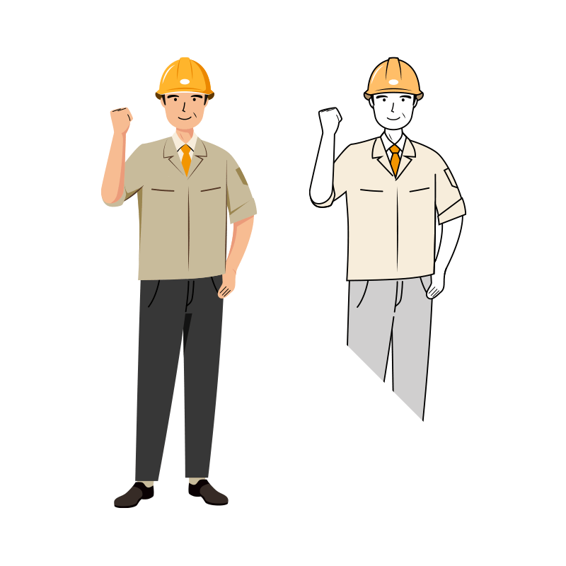 現場監督 (Site Supervisor) イラスト - シニア・ガッツポーズ・黄色ヘルメット| イラストれいと