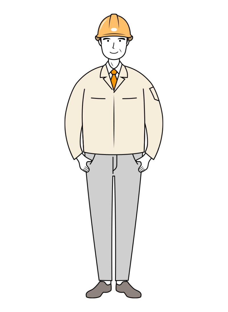 現場監督 (Site Supervisor) イラスト - シニア・黄色ヘルメット・線画 | イラストれいと