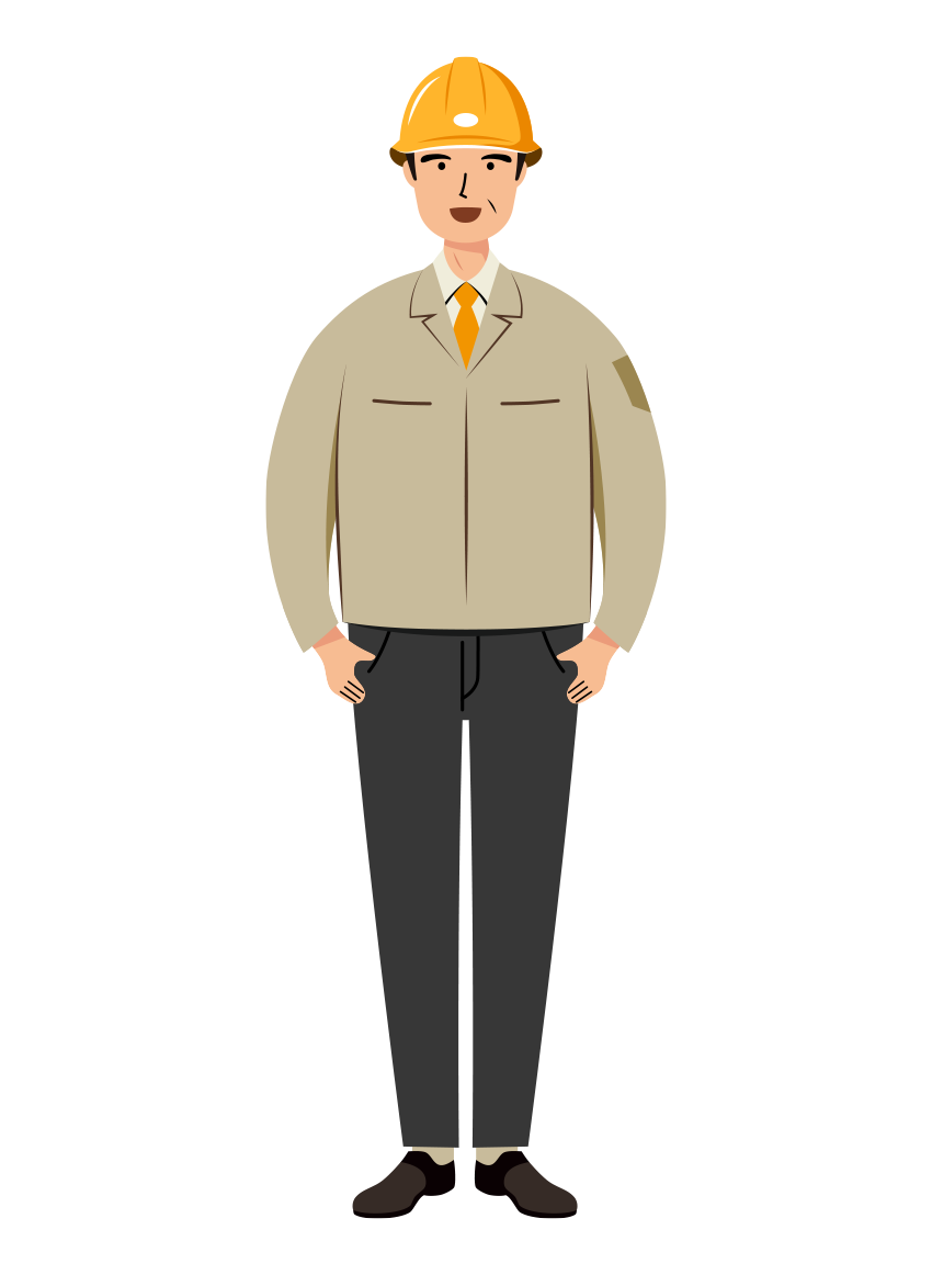 現場監督 (Site Supervisor) イラスト - シニア・笑顔・黄色ヘルメット・塗り | イラストれいと