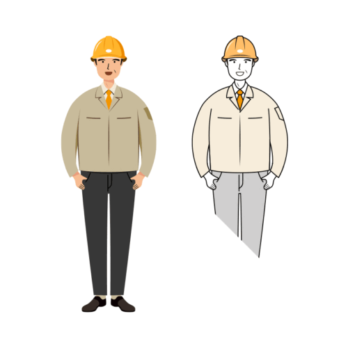 現場監督 (Site Supervisor) イラスト - シニア・笑顔・黄色ヘルメット | イラストれいと
