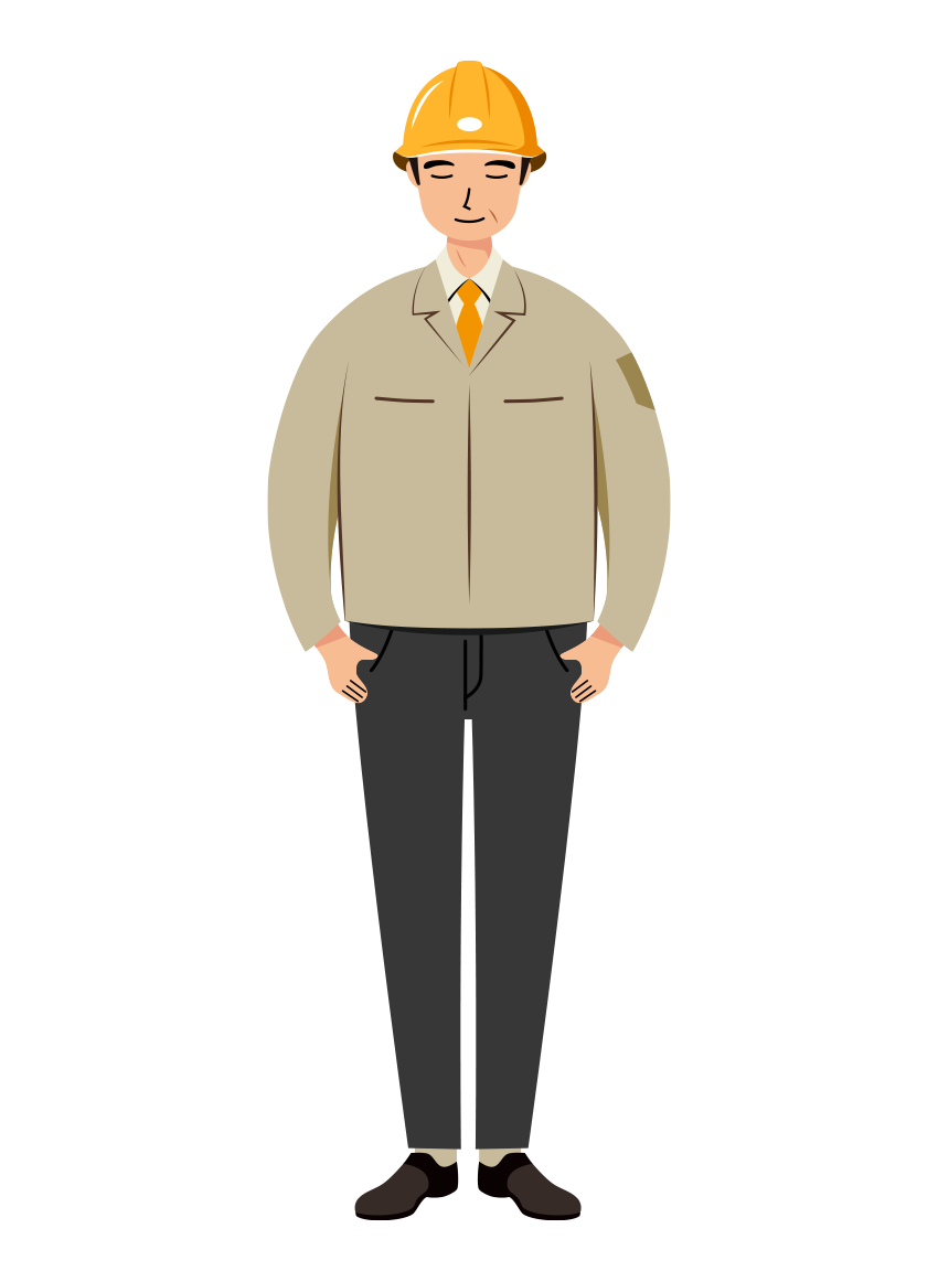 現場監督 (Site Supervisor) イラスト - シニア・お辞儀・黄色ヘルメット・塗り | イラストれいと