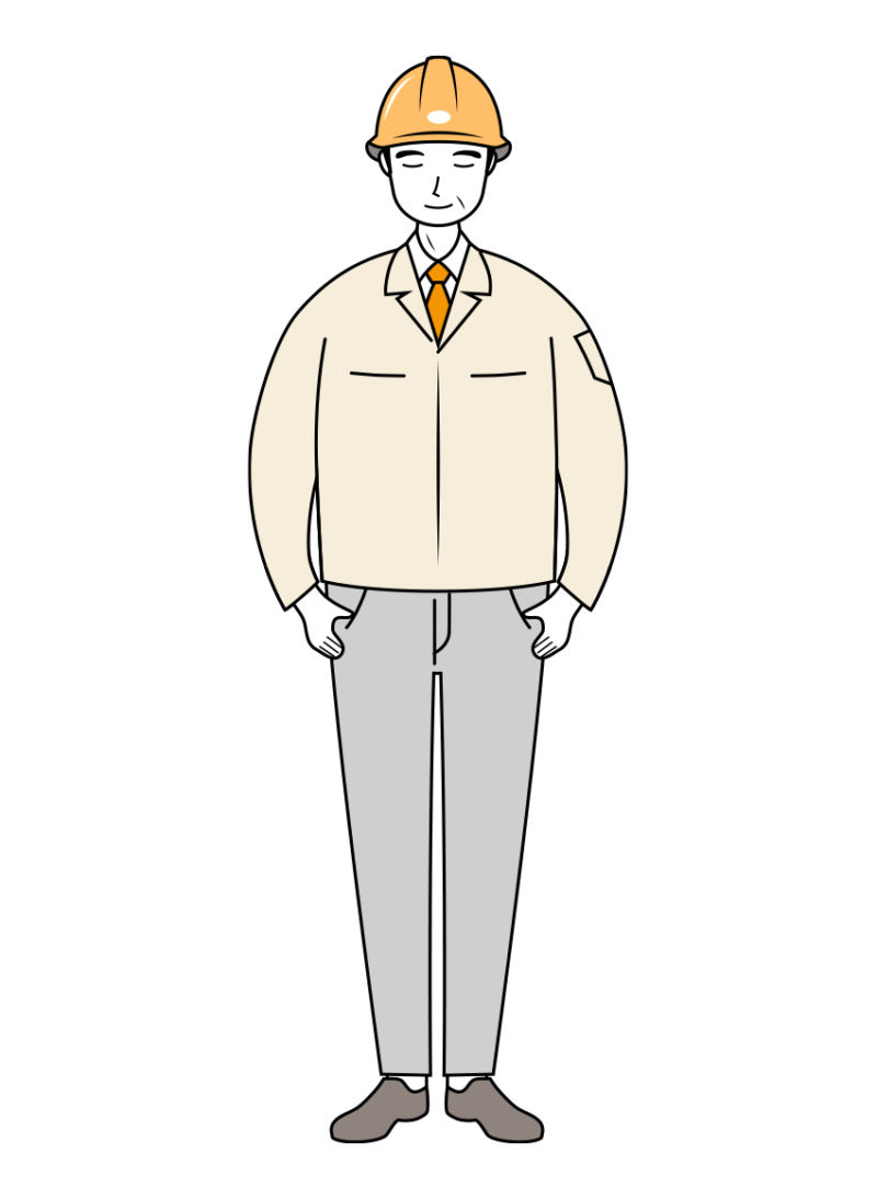 現場監督 (Site Supervisor) イラスト - シニア・お辞儀・黄色ヘルメット・線画 | イラストれいと