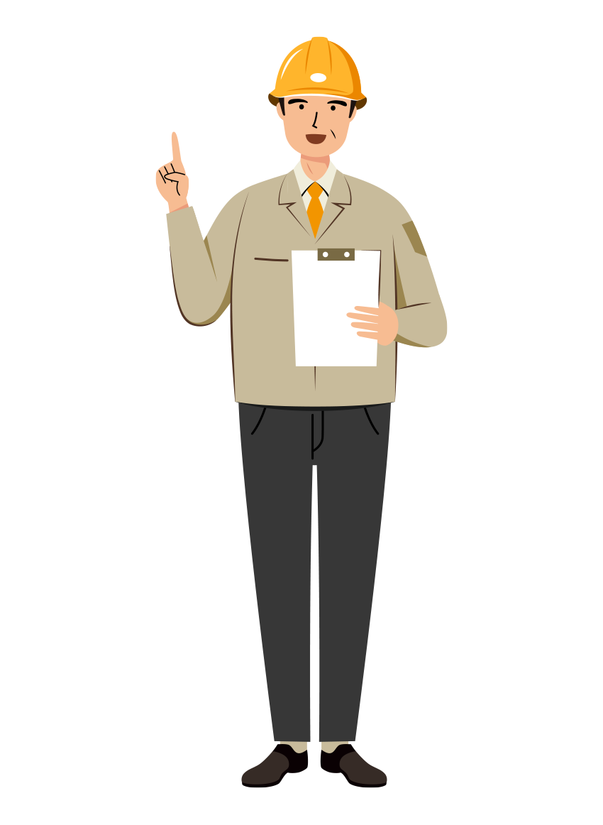 現場監督 (Site Supervisor) イラスト - シニア・説明・笑顔・黄色ヘルメット・塗り | イラストれいと