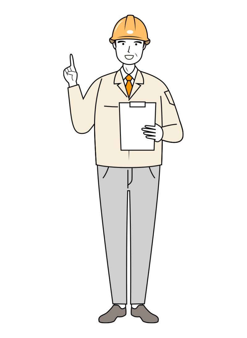 現場監督 (Site Supervisor) イラスト - シニア・説明・笑顔・黄色ヘルメット・線画 | イラストれいと